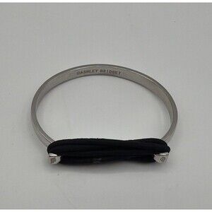 Ashley Bridget Silver Tone Bangle Bracelet Black Cord Wrap Minimalist